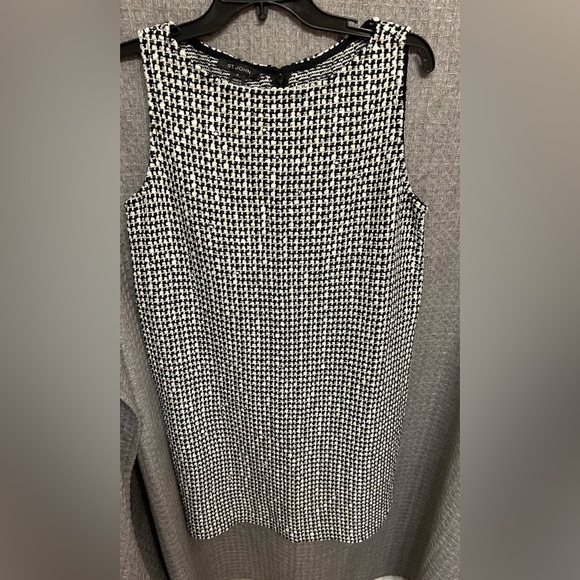 NWT ST. JOHN Sleeveless Ecru White Black Multi Tweed Knit Shift Dress Zip Up M - Picture 4 of 14